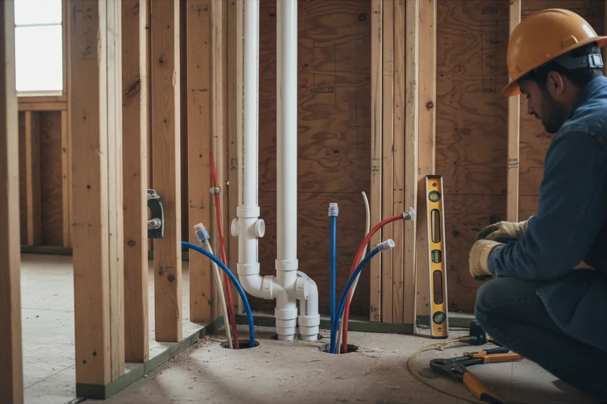 Drain and supply rough-in during Sump Pump Repair in Chappell